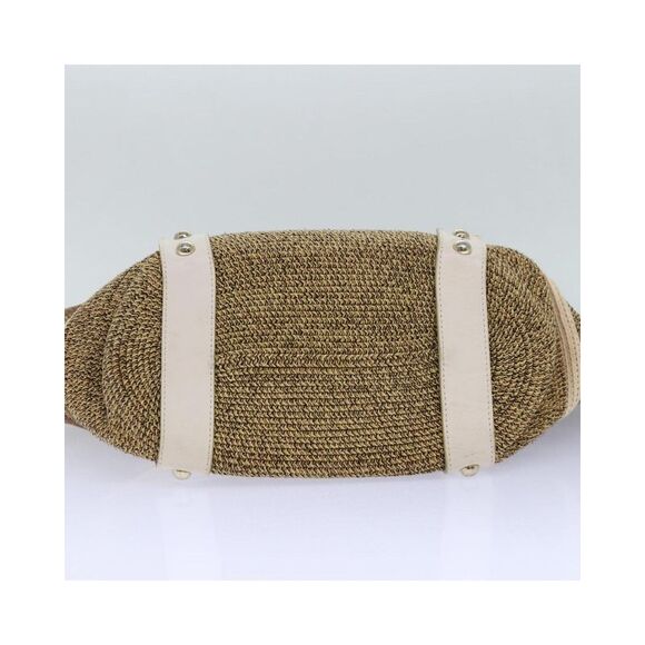 Pre Loved BURBERRY Striped Straw Tote Bag Womens Brown - Picture 7 of 8